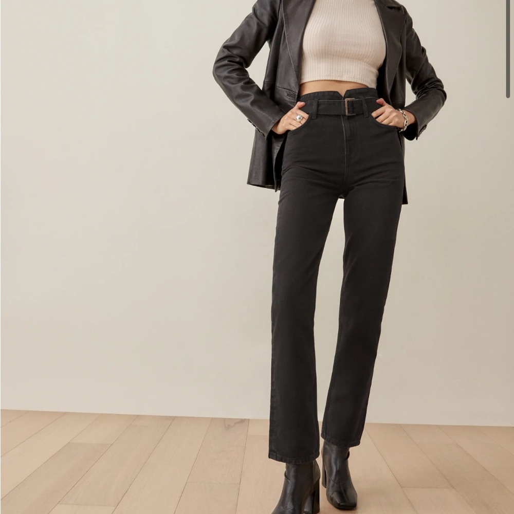 Cynthia Belted High Rise Straight Jeans Reformation